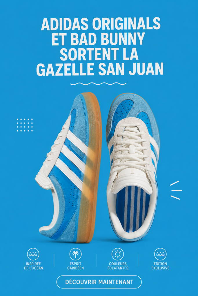 La nouvelle Gazelle San Juan d'Adidas en collaboration avec Bad Bunny, modèle au design distinctif.