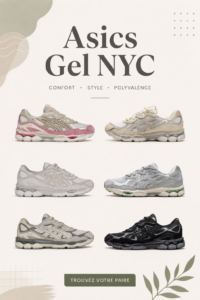 Chaussures Asics GEL-NYC stylées sur un fond urbain