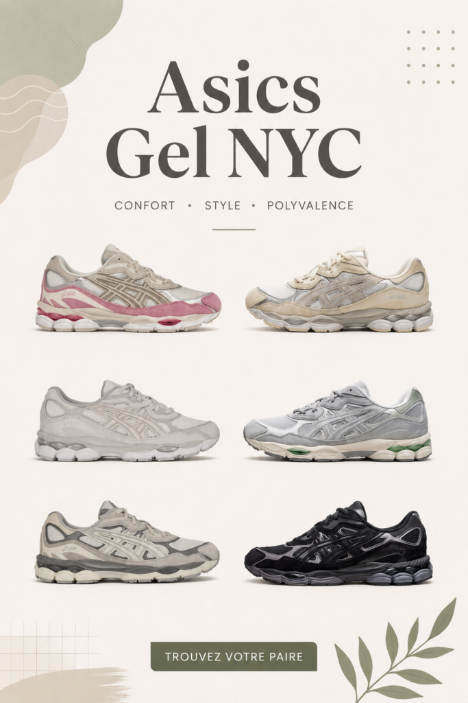 Chaussures Asics GEL-NYC stylées sur un fond urbain