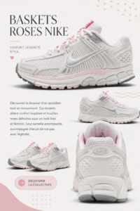 Baskets roses Nike sur fond neutre, symboles de style et confort