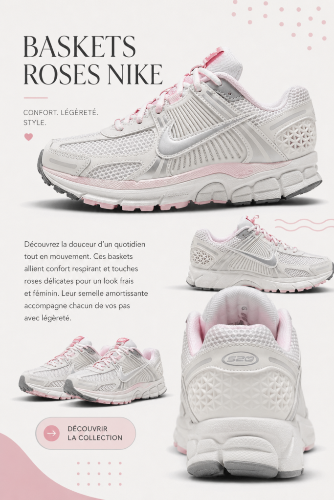 Baskets roses Nike sur fond neutre, symboles de style et confort