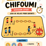 Enfants jouant à un chifoumi version sportive en plein air.