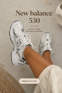 Des New Balance 530 blanches, parfaites pour un look décontracté et stylé.