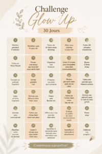 Femme heureux en train de suivre son challenge glow up de 30 jours.