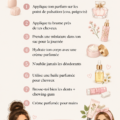 Femme souriante avec un parfum dans la main, prête à se parfumer.
