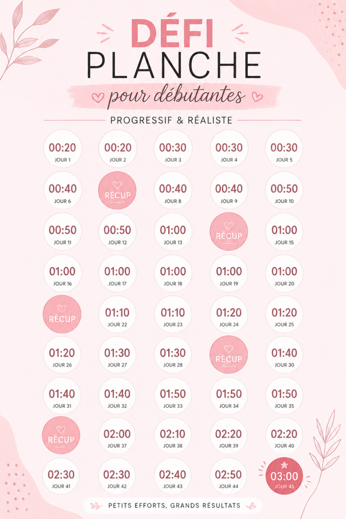 Femme effectuant un exercice de planche pour le renforcement musculaire.