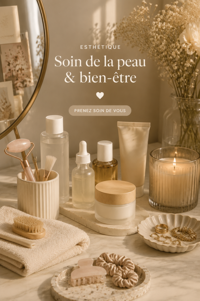 Une femme pratiquant des soins de peau dans un environnement apaisant.