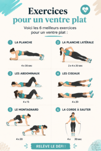 Femme faisant des exercices au sol pour un ventre plat, sourire au visage.