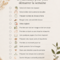 Femme préparant sa semaine durant un dimanche reposant, avec un carnet et une tasse de thé.