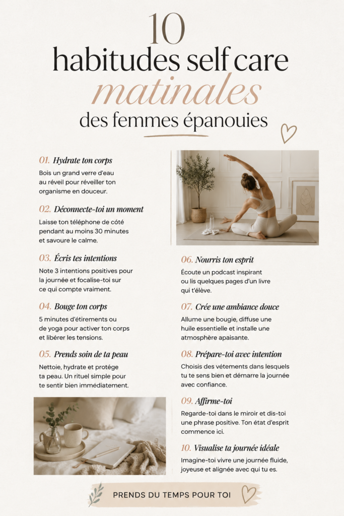 Femme épanouie pratiquant un rituel matinal de bien-être