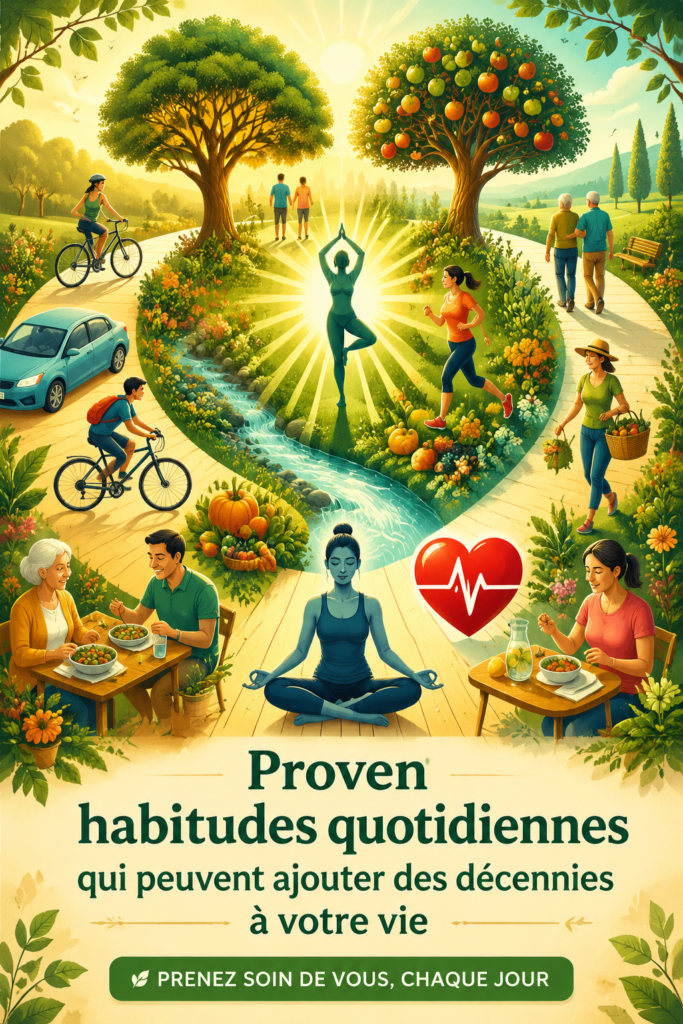 Femme heureuse profitant d'une promenade en plein air, symbole de santé et de longévité.
