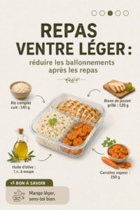 Image d'un plat léger avec des légumes frais, idéal pour éviter les ballonnements