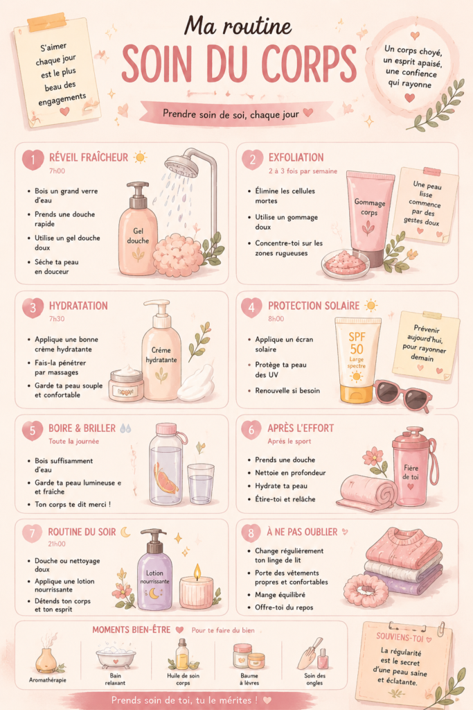 Femme appliquant des produits de soin sur sa peau pour un éclat naturel