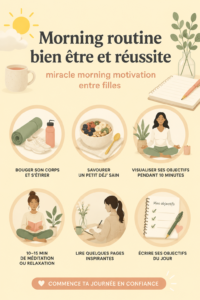 Une femme méditant dans son salon pendant la routine matinale.