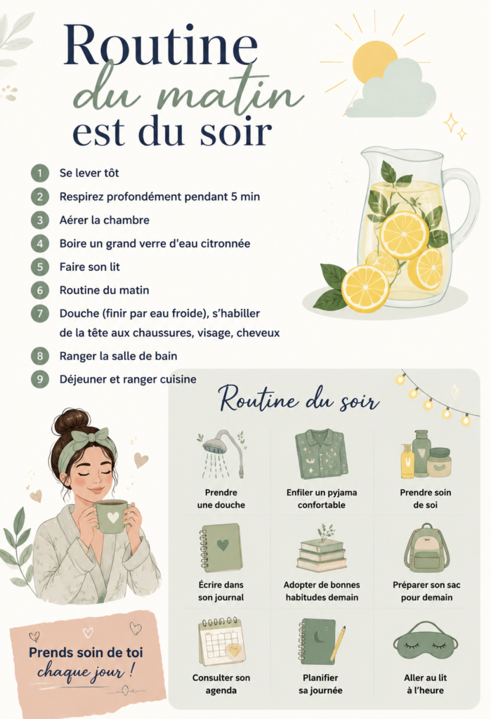 Femme effectuant une routine matinale paisible avec une tasse de thé