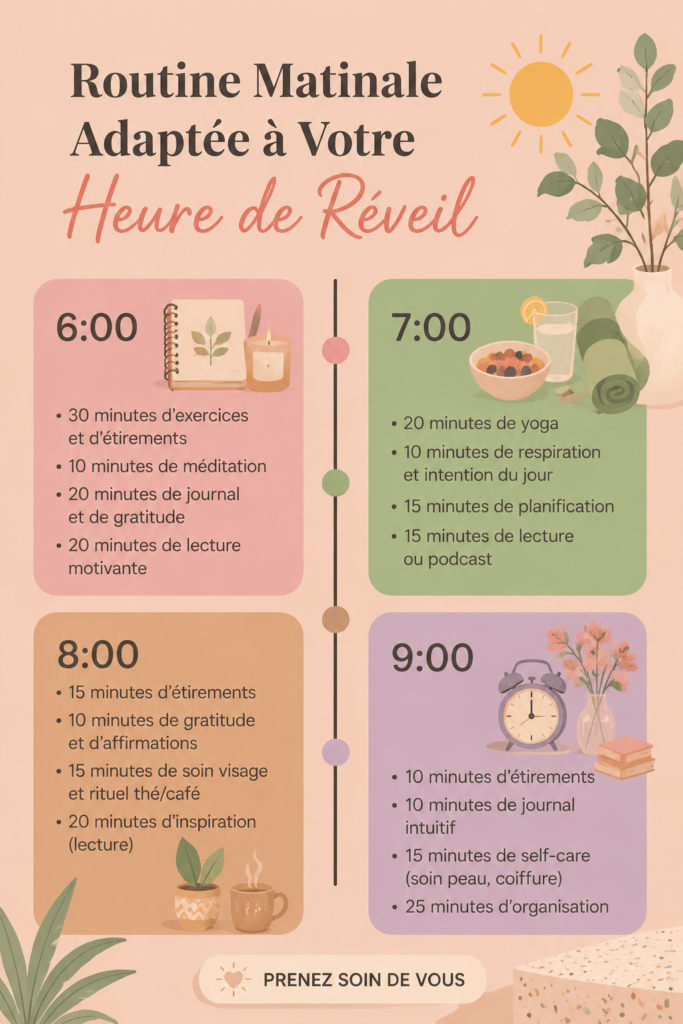 Femme préparant son petit déjeuner dans une ambiance sereine, illustrant une routine matinale douce