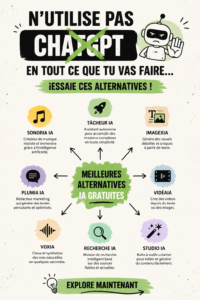 Femme utilisant un ordinateur pour explorer des alternatives à ChatGPT dans un cadre apaisant.