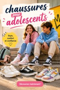 Une sélection de chaussures tendance pour adolescents, styles variés sur une table.