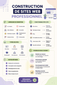 Image montrant la création d'un site web professionnel sur un ordinateur.