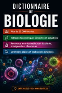 Un dictionnaire de biologie ouvert avec des illustrations scientifiques