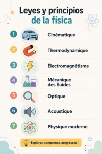 Un schéma illustrant les lois de la physique avec des objets de la vie quotidienne.