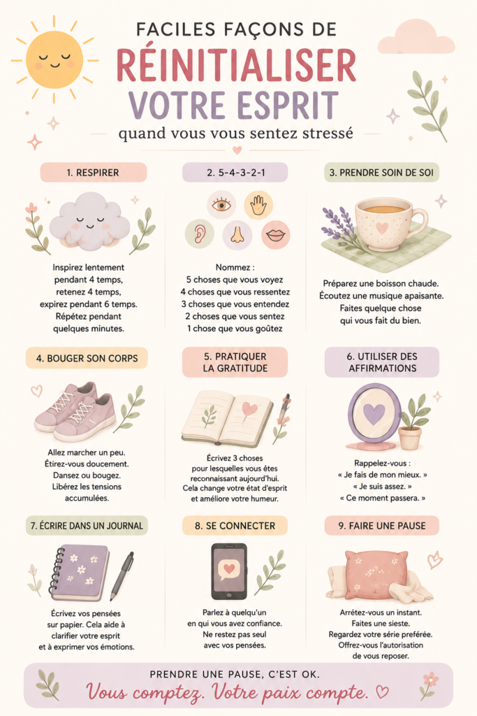Femme méditant dans un espace apaisant, symbole de sérénité face au stress.
