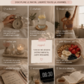 Femme souriante profitant d'une routine matinale bien-être avec thé et fleurs
