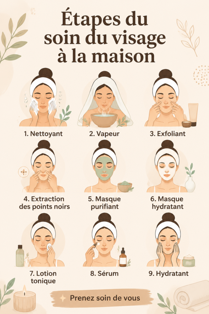 Femme pratiquant un soin du visage à la maison avec des produits naturels.