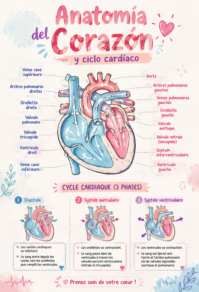 Illustration montrant l'anatomie du cœur humain