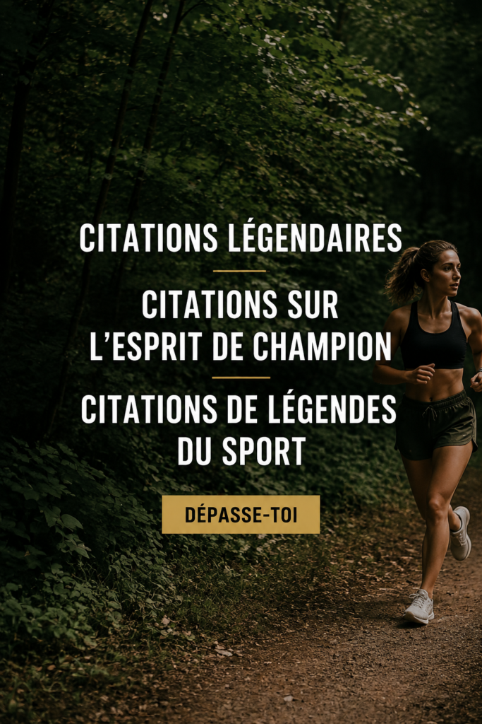 Affiche avec des citations inspirantes de légendes du sport, mettant en avant un message de motivation pour les femmes.