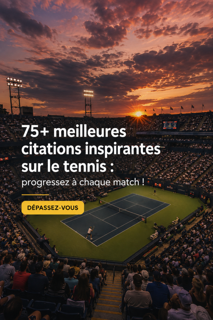 Des citations inspirantes de tennis affichées sur une cour de tennis.