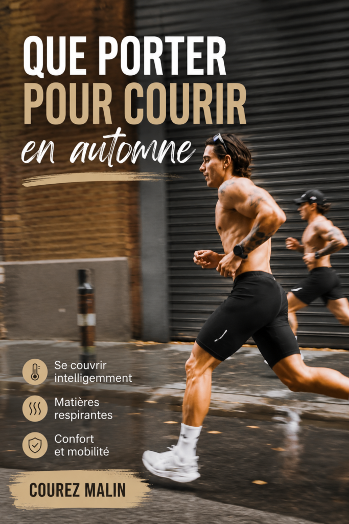 Femme courant dans un parc en automne avec des feuilles tombées autour, portant des vêtements de sport adaptés.