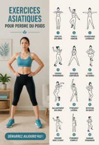 Femme réalisant des exercices asiatiques en extérieur pour tonifier son corps.