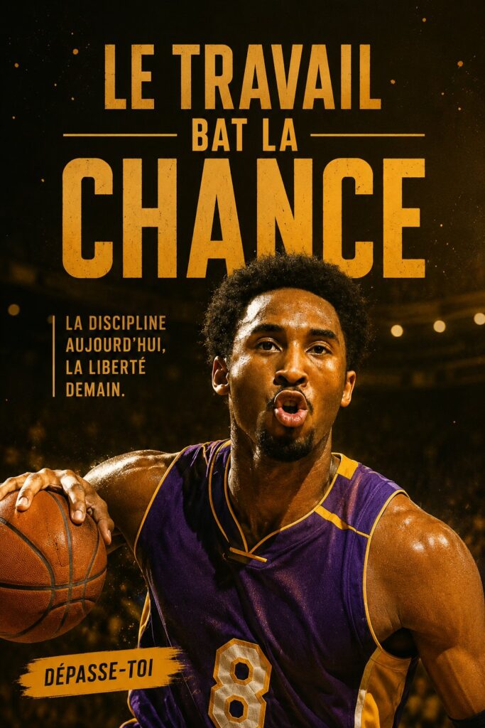 Affiche inspirante sur le travail et le basket, mettant en avant Kobe Bryant