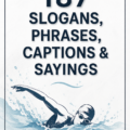 Une femme nageant avec détermination dans une piscine, entourée de slogans de motivation pour la natation.