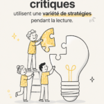 Femme en train de lire avec un carnet de notes pour une lecture critique.