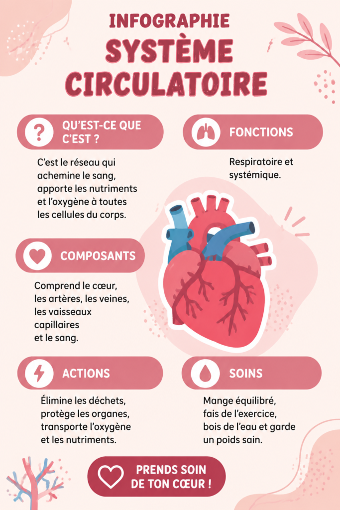 Un schéma illustrant le système circulatoire, mettant en lumière les artères et veines