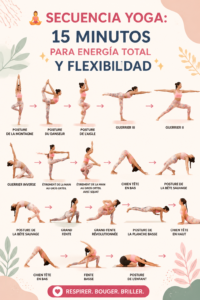 Femme pratiquant une séquence de yoga dans un parc, elle semble pleine d'énergie et concentrée.