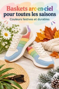 Paire de sneakers Adidas I-5923 aux couleurs de l'arc-en-ciel, parfaites pour un look stylé et actif.