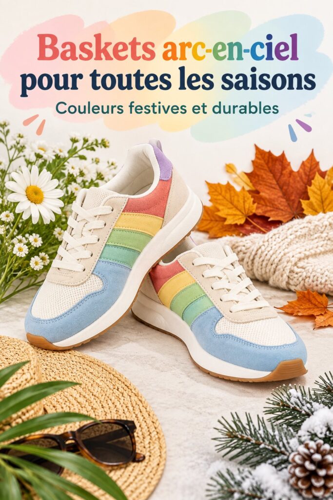 Paire de sneakers Adidas I-5923 aux couleurs de l'arc-en-ciel, parfaites pour un look stylé et actif.