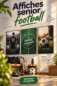 Une affiche de football dans le salon d'un senior, soulignant sa passion pour le sport.