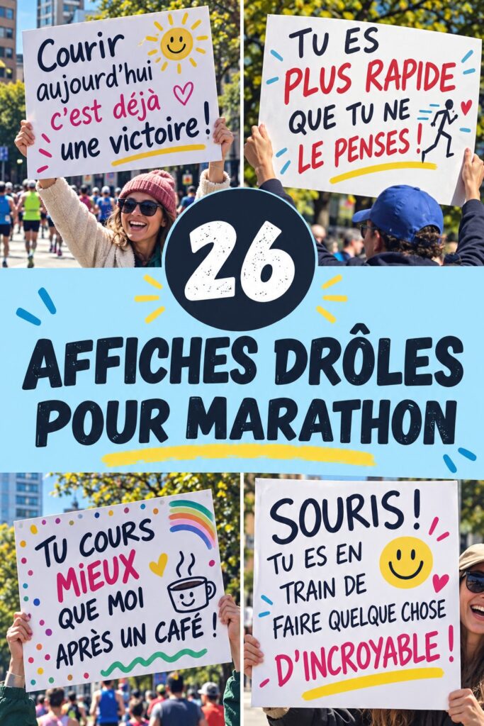 Affiche de marathon humoristique avec un coureur riant