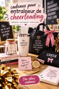 Des idées de cadeaux pour entraîneurs de cheerleading avec des accessoires sportifs.