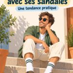 Femme portant des sandales avec des chaussettes colorées, illustrant la tendance actuelle.