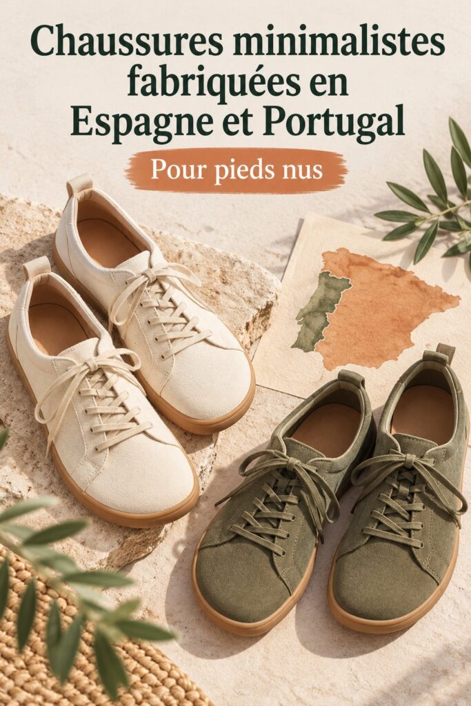 Chaussures minimalistes confortables fabriquées en Espagne, idéales pour le sport et le quotidien.