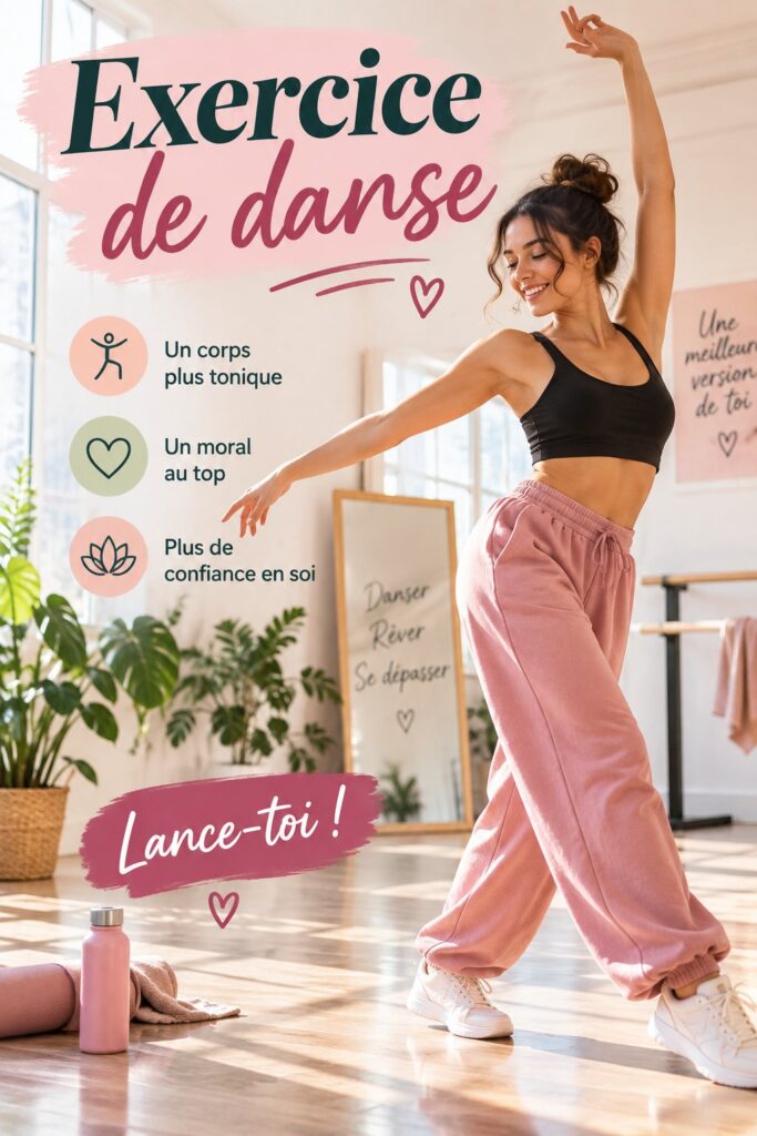 Femme en train de danser dans un salon, en pleine séance d'exercices de danse