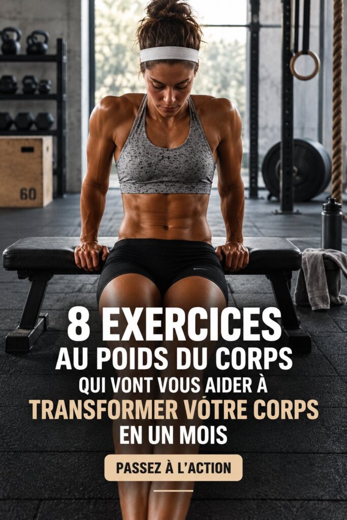 Une femme effectue un exercice de squat au poids du corps dans son salon, illustrant un entraînement à domicile efficace.