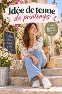 Femme portant une tenue printanière colorée dans un parc.