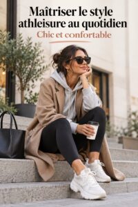 Femme portant une tenue athleisure élégante, combinant confort et style.