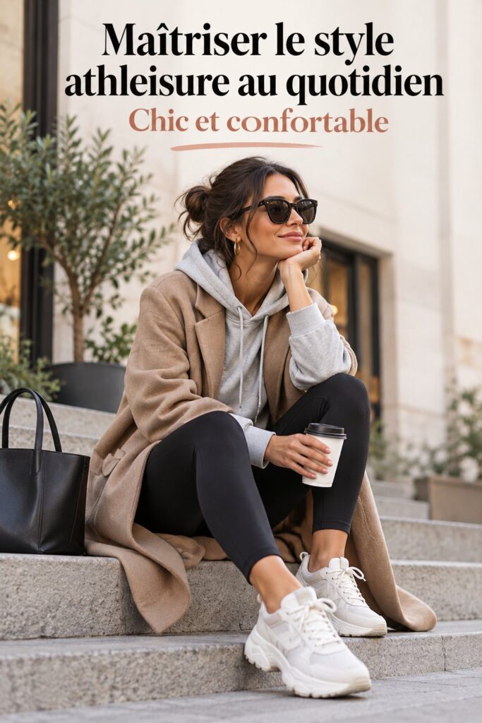 Femme portant une tenue athleisure élégante, combinant confort et style.